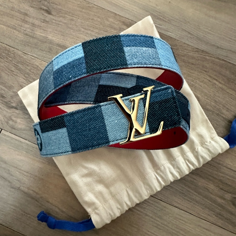 Louis Vuitton Damier denim patchwork belt sz80